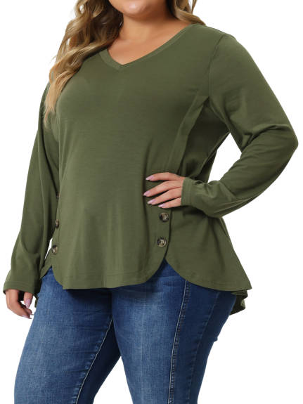 Agnes Orinda - Casual V Neck Button Side Basic Loose Tunic Tops