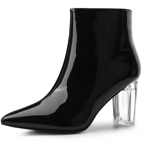 Allegra K - Block Clear Heel Pointy Toe Ankle Boots