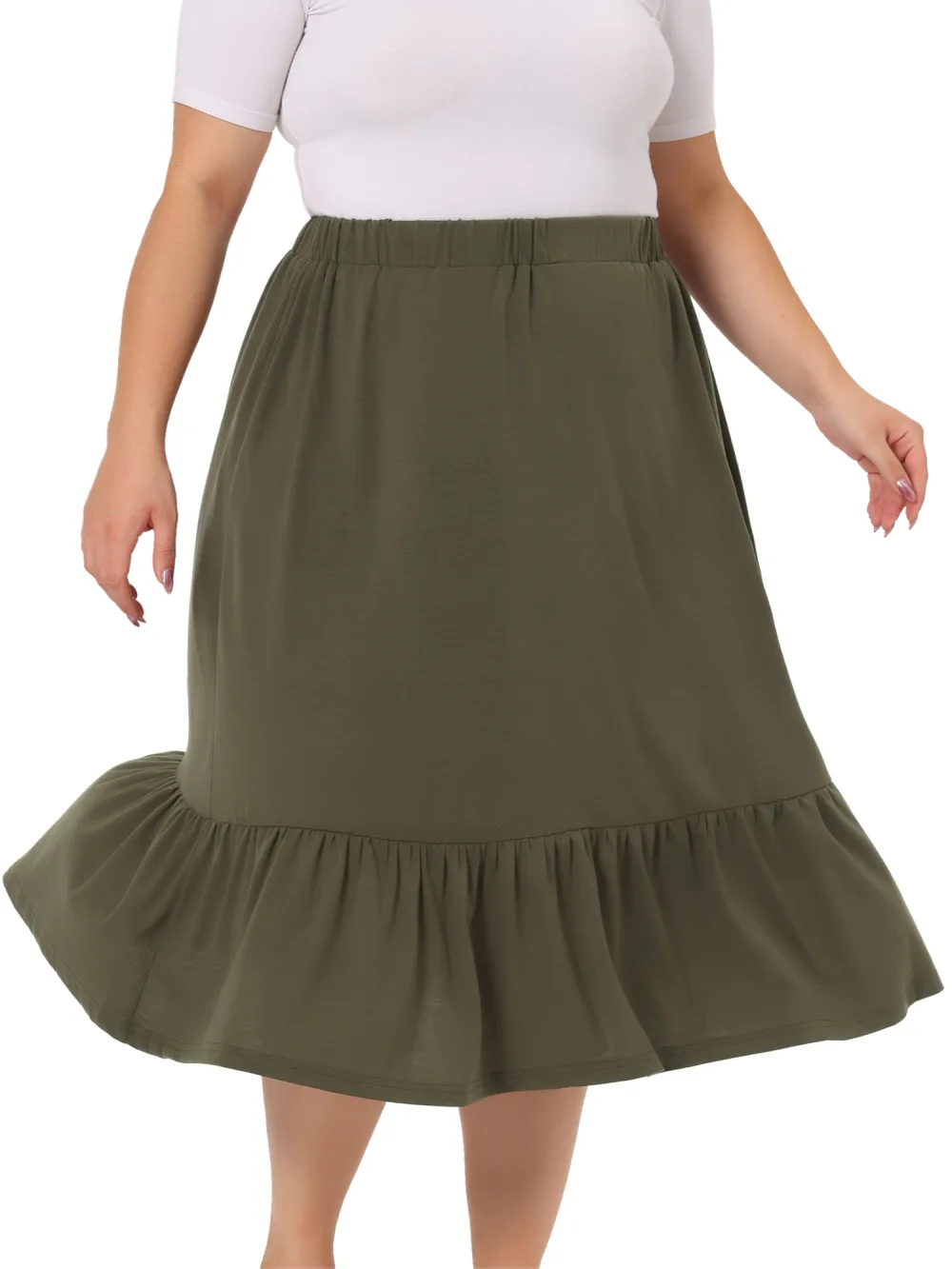 Agnes Orinda - Basic Elastic Waist Ruffle A Line Midi Skirt