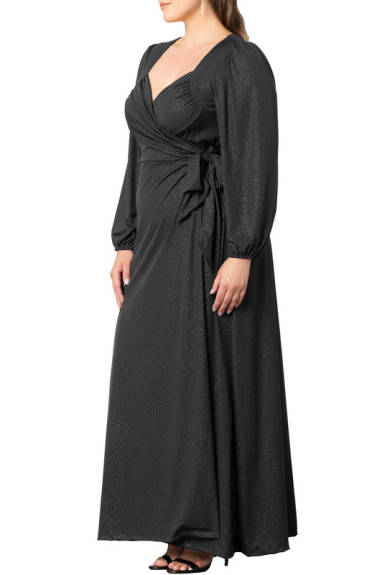 Kiyonna - Robe de Soirée Moderne à Manches Longues avec Encolure de Cœur (Grande Tailles)