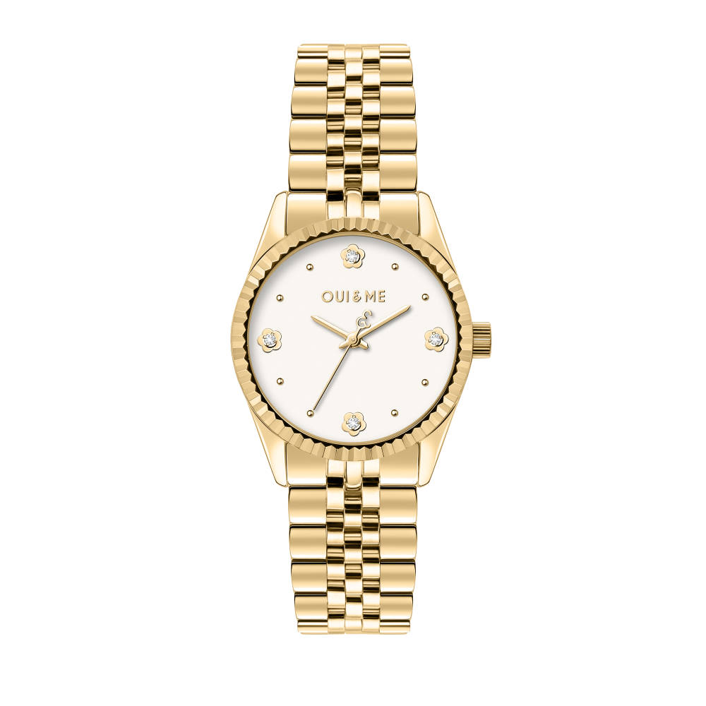 OUI & ME-Coquette 30mm 3 Hand Silver Diamond Dial Watch With Yellow Gold Bracelet
