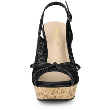 Allegra K- Women's Lace Platform Black Wedges Heel Sandals