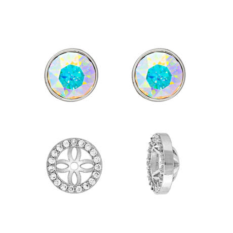 Silvertone Aurora Borealis  2-in-1 Crystal Halo Stud Earrings made with Quality Austrian Crystals - MICALLA