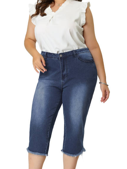 Agnes Orinda - Summer Fashion Frayed Hem Capri Jeans