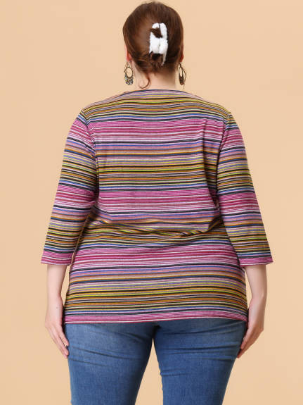 Agnes Orinda - Stripe Boho Knit Tunic Top
