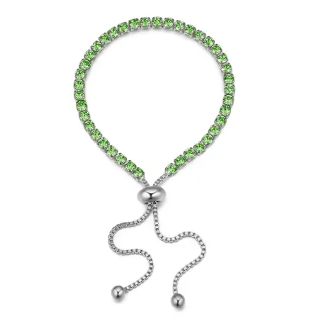 Silvertone Peridot Crystal Adjustable Tennis Bracelet made with Quality Austrian Crystals - MICALLA