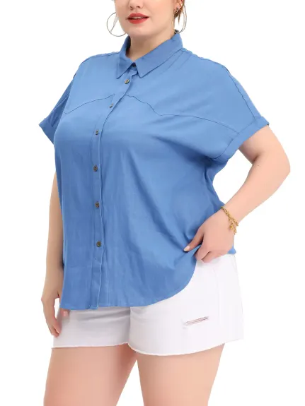 Agnes Orinda - Button Down Chambray Short Sleeve Shirt