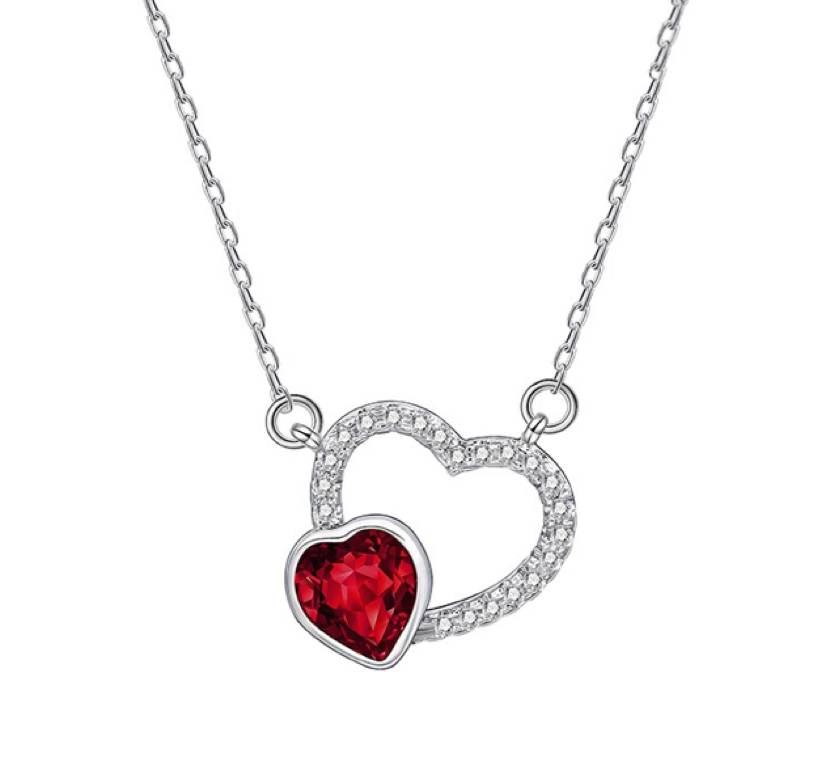 Elegant Siam Crystal Dual Open Heart Pendant Necklace by callura