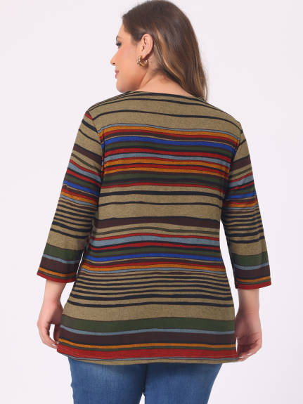 Agnes Orinda - Haut tunique en tricot style bohème à rayures