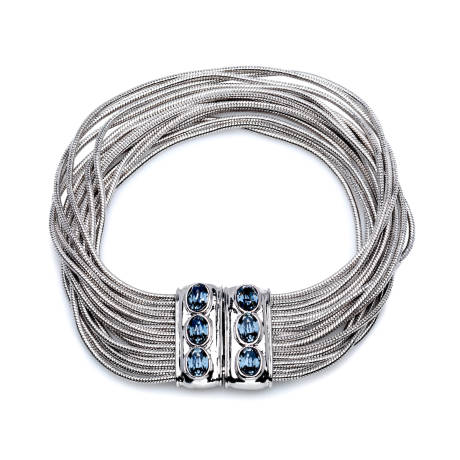 Bracelet multibrins en métal argenté avec cristaux autrichiens vintage