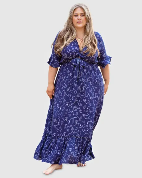 Nicole Tie Front Plus Size Maxi Dress in Abalone Shell