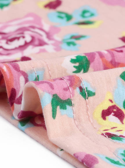 Agnes Orinda- 3/4 Raglan Sleeve Floral Contrast Color Top