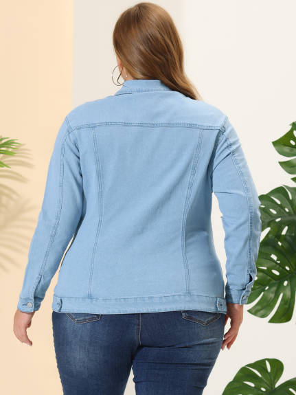 Agnes Orinda - Long Sleeves Stitching Button Denim Jacket