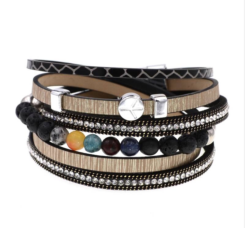 Black & Tan Striped Multi Strand Beaded Bracelet - Don't AsK