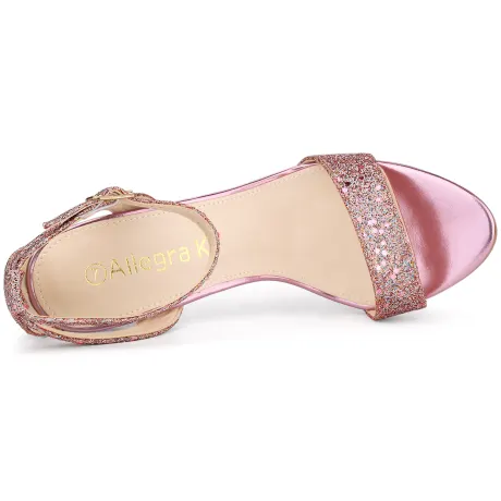 Allegra K- Glitter Ankle Strap Stiletto High Heel Gold Sandals