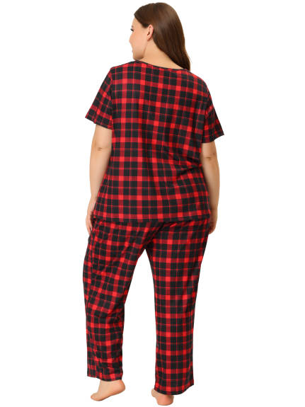 Agnes Orinda - Tops Pants Plaid Soft Sleepwear Sets