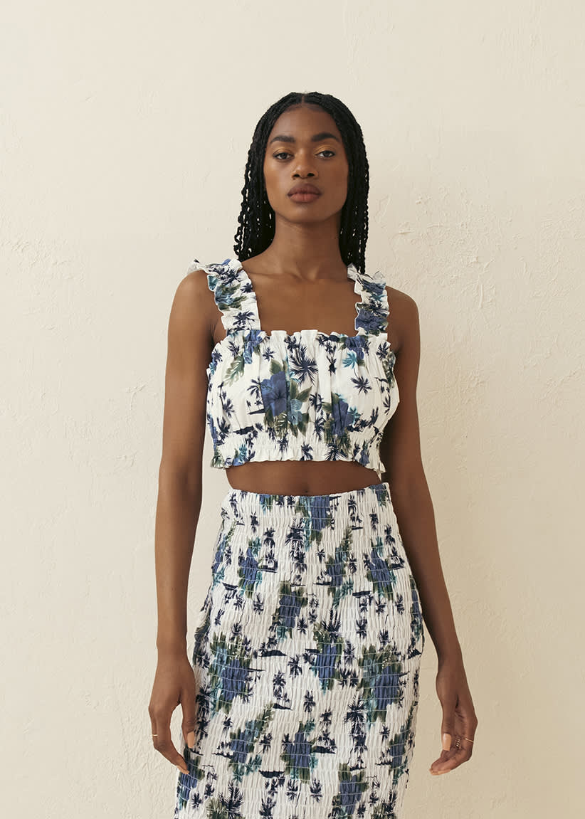 Ruched floral top hotsell
