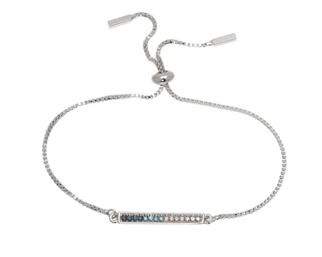 Silvertone & Blue Mix Graduated Crystal Bar Adjustable Bracelet- callura