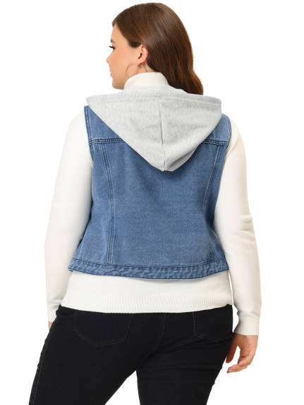 Agnes Orinda - Gilet en jean boutonné à capuche avec cordon de serrage