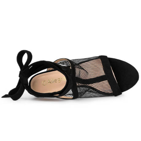 Allegra K - Mesh Block Heel Lace Up Sandals