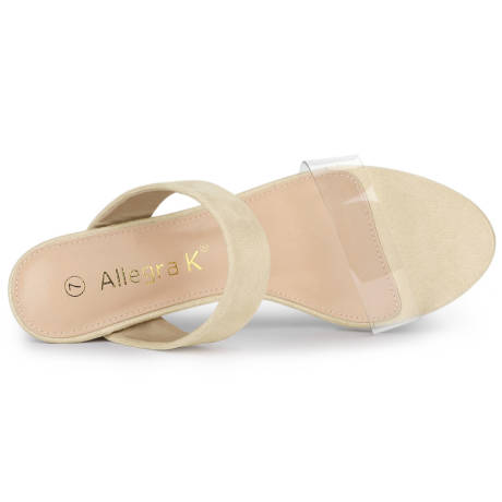 Allegra K - Dual Clear Strap Block Heels Slides