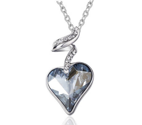 Denim Swarovski Crystal Heart Pendant Necklace by callura