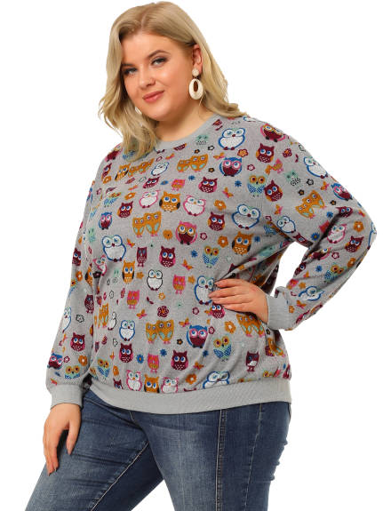 Agnes Orinda - Winter Pullover Cute Owl Pattern Sweatershirt