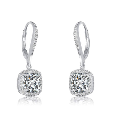Genevive Sterling Silver with Clear Round and Radiant Cubic Zirconia Drop Earrings