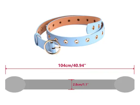 Allegra K- Studded Grommet Circle Metal Buckle Leather Belt