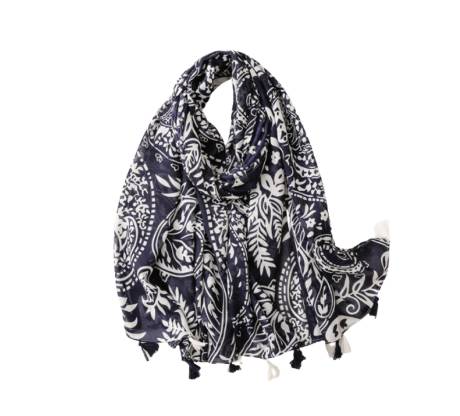 Navy Ikat scarf with tassels - Don't AsK
