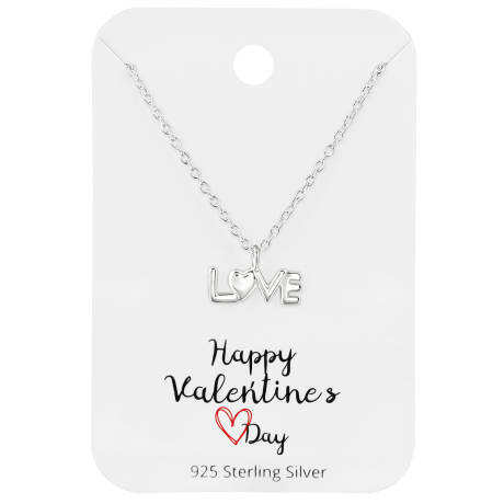 Sterling Silver LOVE with Heart Pendant Necklace for Valentines by Ag Sterling