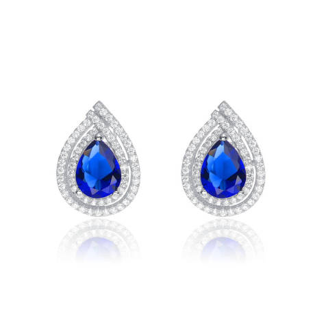Genevive Sterling Silver White Gold Plated with Colored Cubic Zirconia Pear Shape Earrings