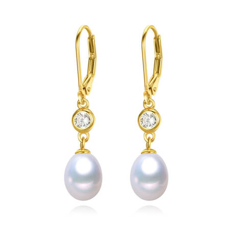 Goldtone & White Freshwater Pearl CZ Drop Earrings - Signature Pearls