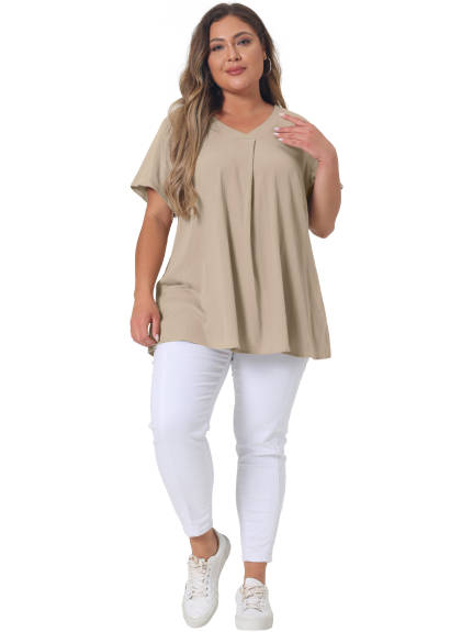 Agnes Orinda - Chambray V Neck Summer Pleated Casual Top