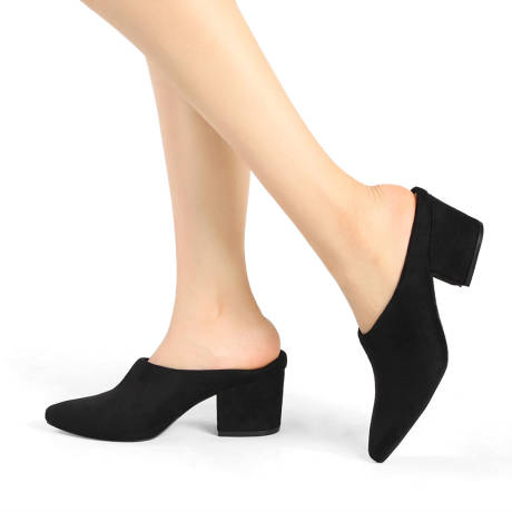 Allegra K- Chunky High Heels Pointed Toe Slide Mules