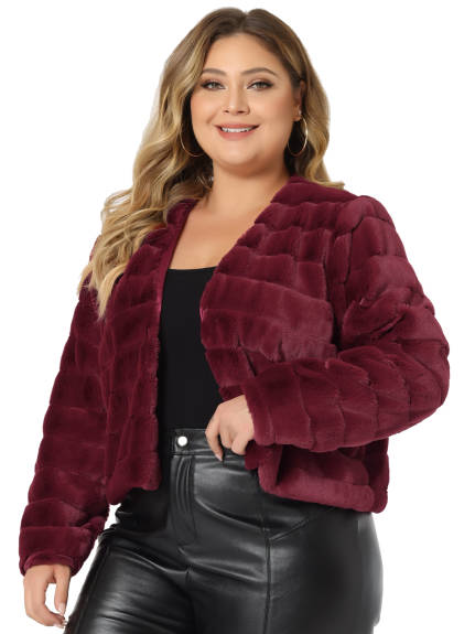 Agnes Orinda - Open Front Fluffy Cropped Jacket