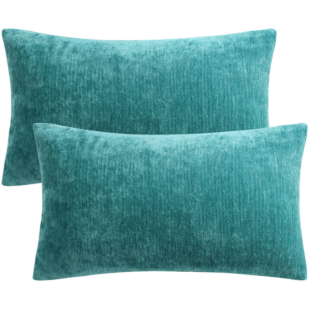 PiccoCasa- Set of 2 Chenille Soft Water Repellent Throw Pillow Covers 12x20 Inch