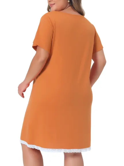 Agnes Orinda - Lace Trim Short Sleeve Nightgown
