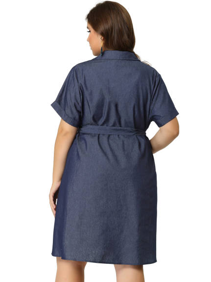 Agnes Orinda - Short Sleeve Wrap Belted Chambray Dress