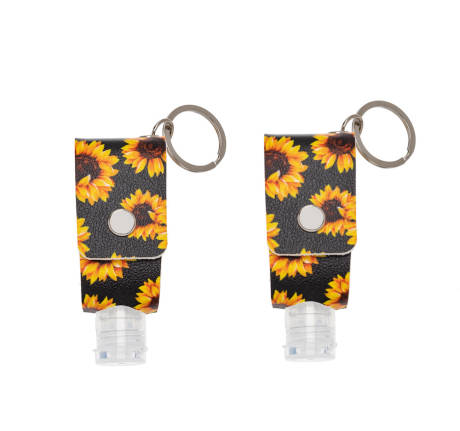Black Sunflower Print Hand Sanitizer Key Chain with Empty 30 ML Bottle - set of 2 - Don't AsK