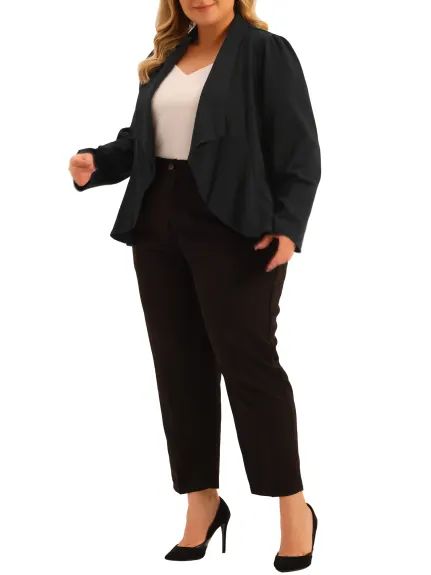 Agnes Orinda - Open Front Blazer Ruffle Work Suit Cardigan