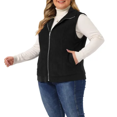 Agnes Orinda - Zipper Side Pocket Corduroy Vest
