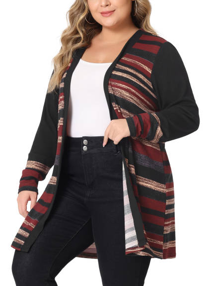 Agnes Orinda - Long Open Front Striped Sweater Cardigans