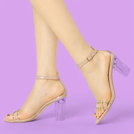 Allegra K - Chic Clear Block Heel Ankle Strap Sandals