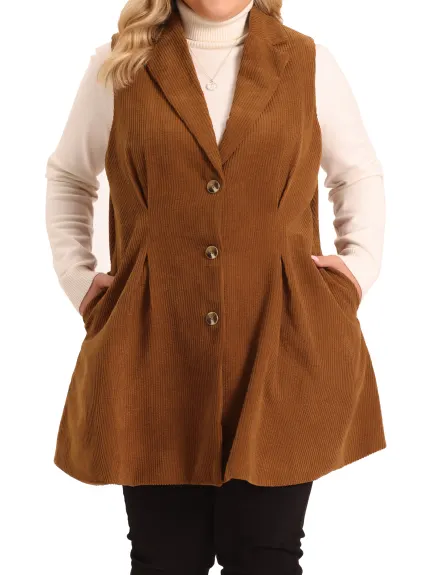 Agnes Orinda - Single Breasted Corduroy Vest Jacket