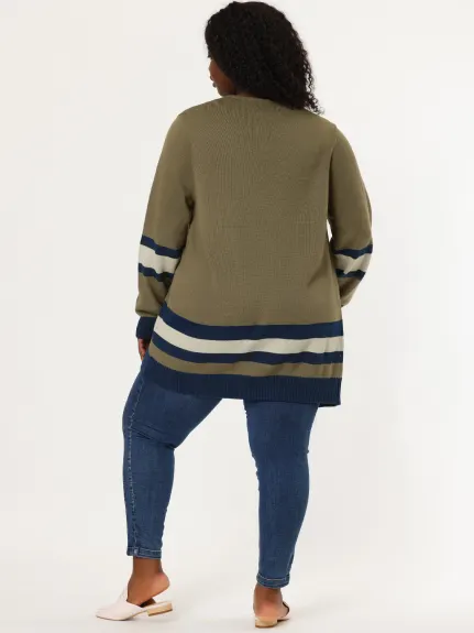 Agnes Orinda - Striped Contrast Color Sweater Cardigan