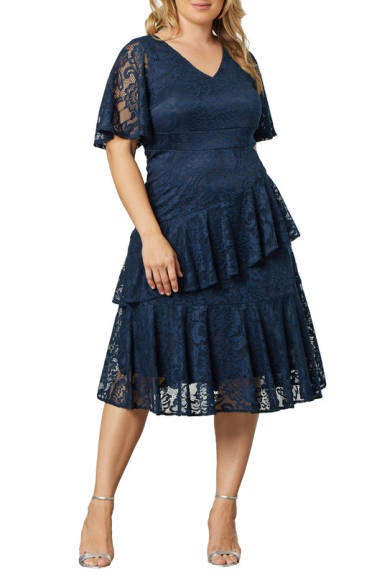 Kiyonna Lace Affair Tiered Cocktail Dress (Plus Size)