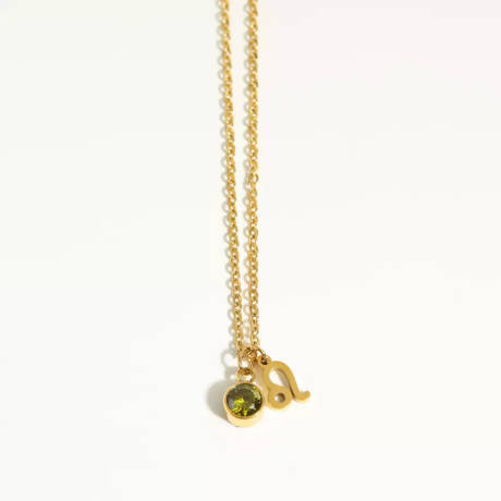 Goldtone zodiac and birthstone necklace in stainless steel - Leo - Eva Sky2