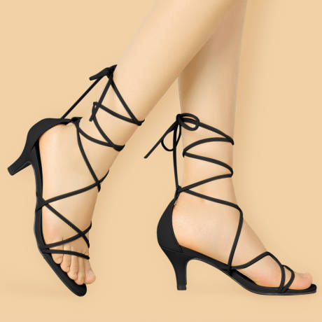 Allegra K- Strappy Kitten Heel Lace Up Sandals