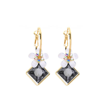 Goldtone Black Crystal Flower Hooped Earrings by Don't AsK